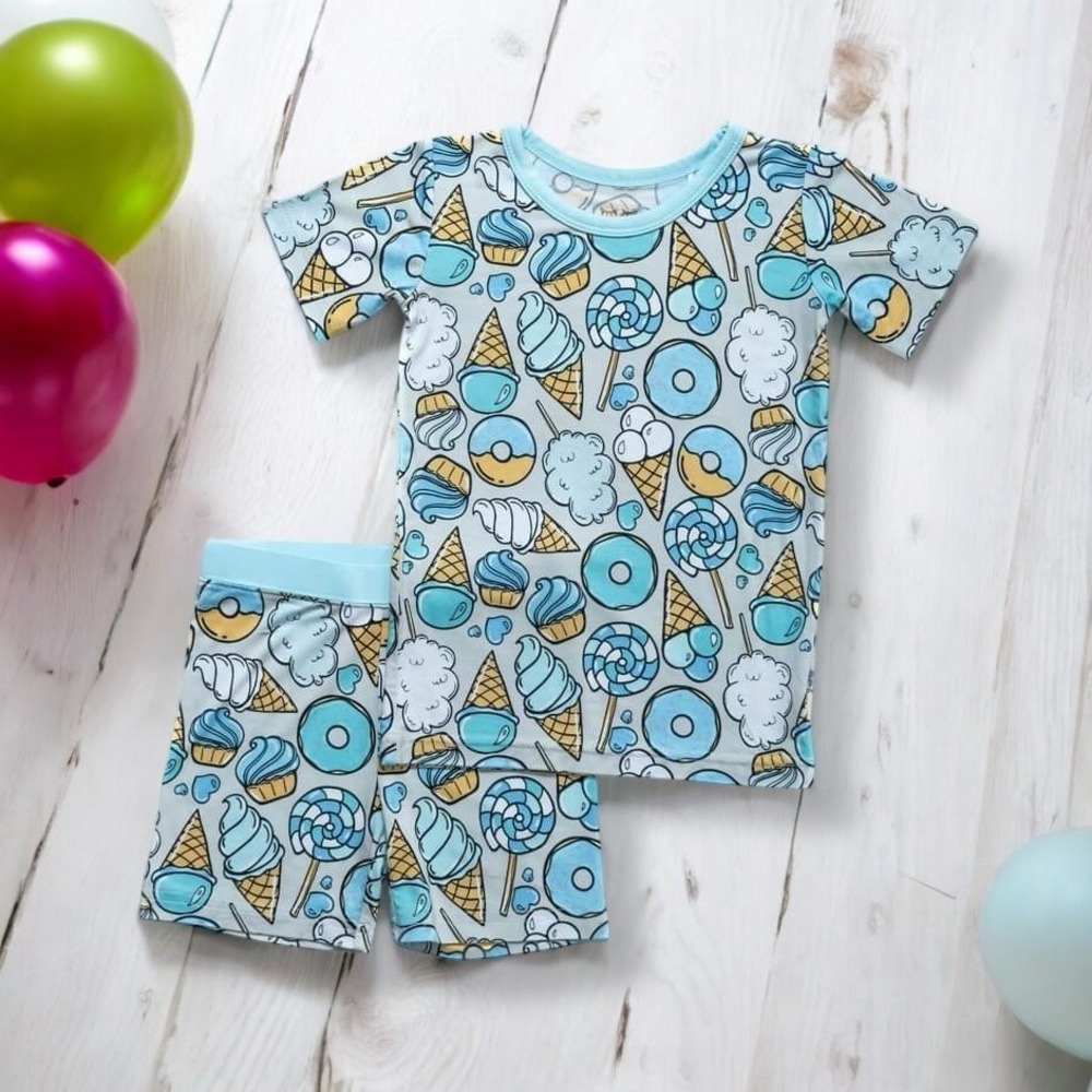 Little Sleepies | Gray Sweet Treats Short Sleeve + Shorts Bamboo Pajama NWT 2T‎